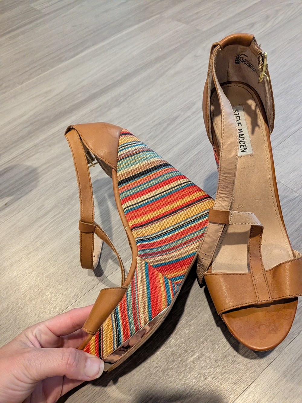 Steve Madden Women's Tan Multi-Stripe Wedge Sandals - Picture 10 of 11